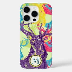 Monogram  Deer Art Nouveau Forest iphone iPhone 16 Pro Hoesje