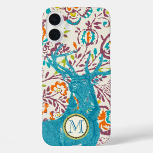 Monogram  Deer Art Nouveau Forest iphone iPhone 16 Plus Hoesje