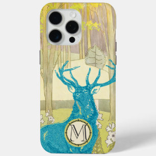 Monogram  Deer Art Nouveau Forest iphone 15 Pro Max Hoesje