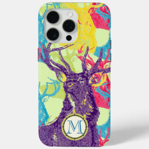 Monogram  Deer Art Nouveau Forest iphone 15 Pro Max Hoesje