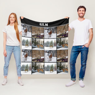 Monogram Deer Collage Hunters Fleece Blanket