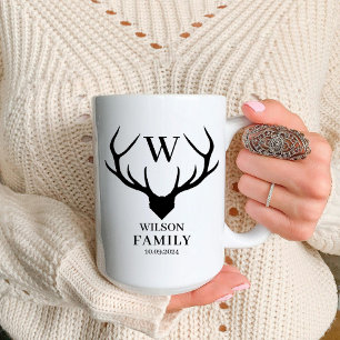 Monogram Deer Horn Schattige Happy Family Naam Tweekleurige Koffiemok