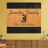 Monogram Deer Rustic Burlap Linen Wood Kijk Canvas Afdruk (Insitu (Woonkamer))
