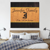 Monogram Deer Rustic Burlap Linen Wood Kijk Canvas Afdruk (Insitu (Slaapkamer))
