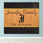 Monogram Deer Rustic Burlap Linen Wood Kijk Canvas Afdruk (Insitu (Houten vloer))