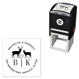 Monogram Deer Wedding Couple Name Return Address Zelfinktende Stempel