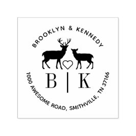 Monogram Deer Wedding Couple Name Return Address Zelfinktende Stempel