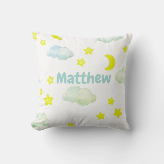 Monogram dekbed met wollige wolken en sterren kussen (Voorkant)