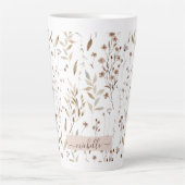 Monogram Delicate Bruine Wilde Bloemen Bladeren Latte Mok (Voorkant)