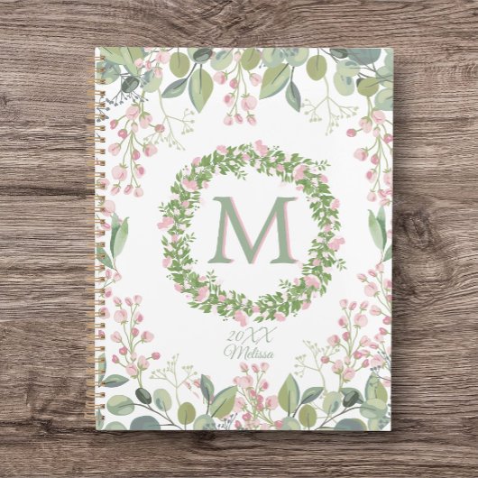 Monogram Delicate Sage Pink Floral Journal/Planner Planner