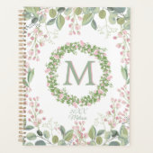 Monogram Delicate Sage Pink Floral Journal/Planner Planner (Voorkant)