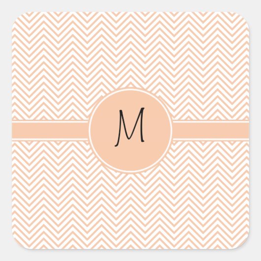 Monogram Delicate Trendy Sinaasappel Chevron Vierkante Sticker (Voorkant)