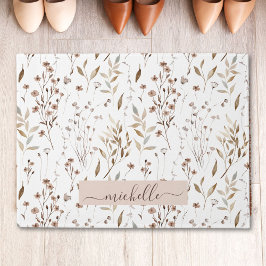 Monogram Delicate Waterverf Bruine Bloemen Bladere Deurmat