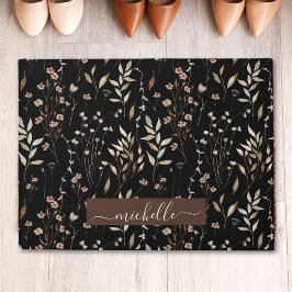 Monogram Delicate Waterverf Bruine Bloemen Bladere Deurmat