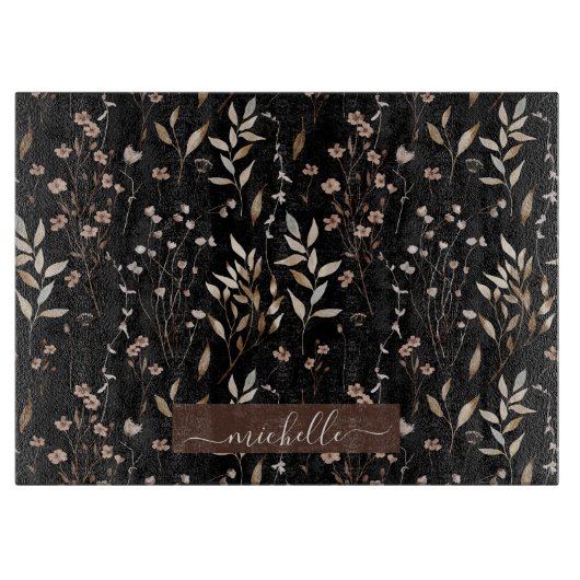 Monogram delicate Waterverf gedroogde bloemen blad Snijplank (Voorkant)