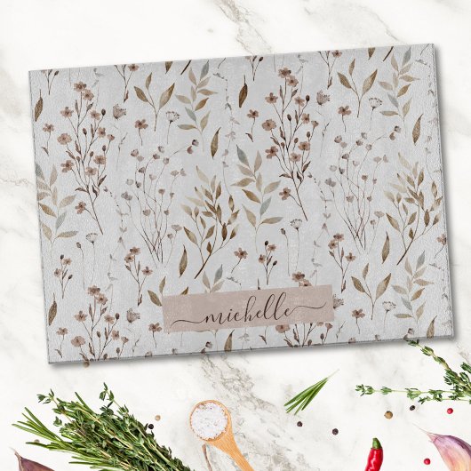 Monogram delicate Waterverf gedroogde bloemen blad Snijplank