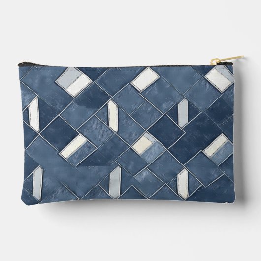 Monogram Denim Blauw en Wit Patchwork Lattice Etui (Achterkant)