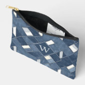 Monogram Denim Blauwe en Witte Patchwork Lattice Etui (Open)
