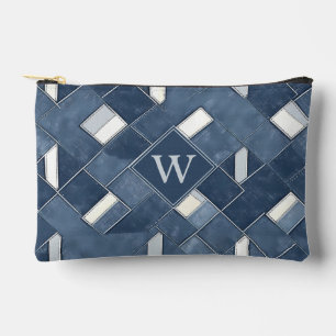 Monogram Denim Blauwe en Witte Patchwork Lattice Etui