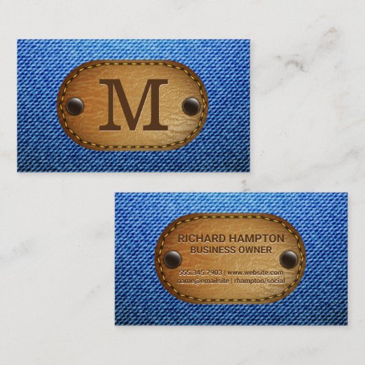 Monogram | Denim Bruin Leren Gezoomde Patch Visitekaartje (Voorkant / Achterkant)
