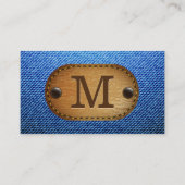 Monogram | Denim Bruin Leren Gezoomde Patch Visitekaartje (Voorkant)