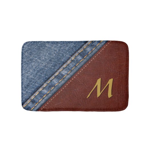 Monogram Denim en Leder Badmat (Voorkant)