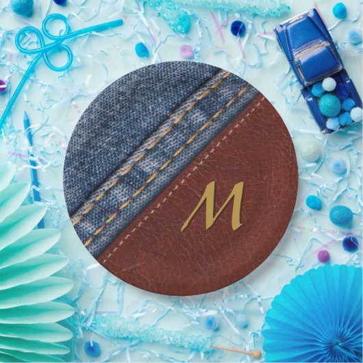  Monogram Denim en Leder Papieren Bordje (Feest)