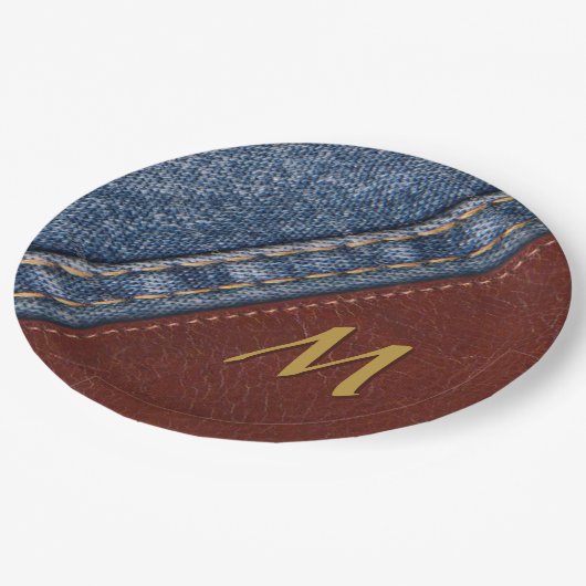  Monogram Denim en Leder Papieren Bordje (Gekanteld)