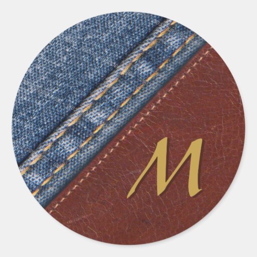 Monogram Denim en Leder Ronde Sticker (Voorkant)