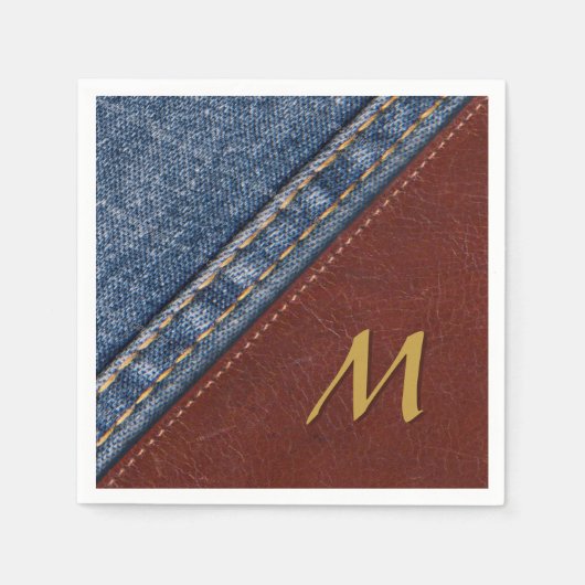  Monogram Denim en Leder Servetten (Voorkant)