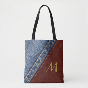  Monogram Denim en Leder Tote Bag