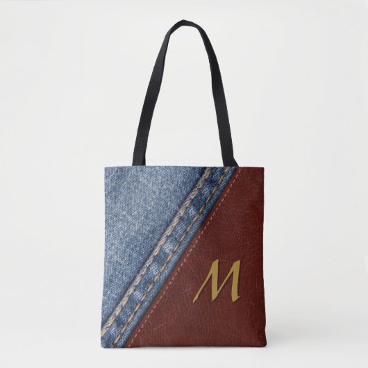 Monogram Denim en Leder Tote Bag (Voorkant)