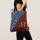 Monogram Denim en Leder Tote Bag (Dichtbij)