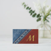 Monogram Denim en Leder Visitekaartje (Staand voorkant)