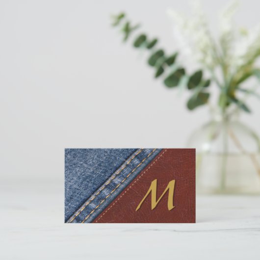 Monogram Denim en Leder Visitekaartje (Staand voorkant)