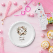 Monogram Denneappel Winterkrans Prettig Kerstfees Papieren Bordje (Feest)