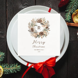 Monogram Denneappel Winterkrans  Prettig Kerstfees Servet