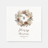 Monogram Denneappel Winterkrans  Prettig Kerstfees Servet (Voorkant)
