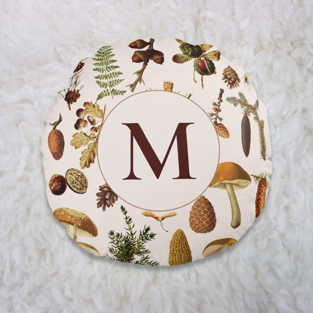 Monogram  dennenbos schatten patroon rond kussen (In situ)