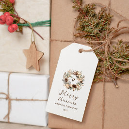 Monogram Dennenzapel & Salie Groene Krans Kerstmis Cadeaulabel