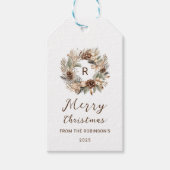 Monogram Dennenzapel & Salie Groene Krans Kerstmis Cadeaulabel (Voorkant)