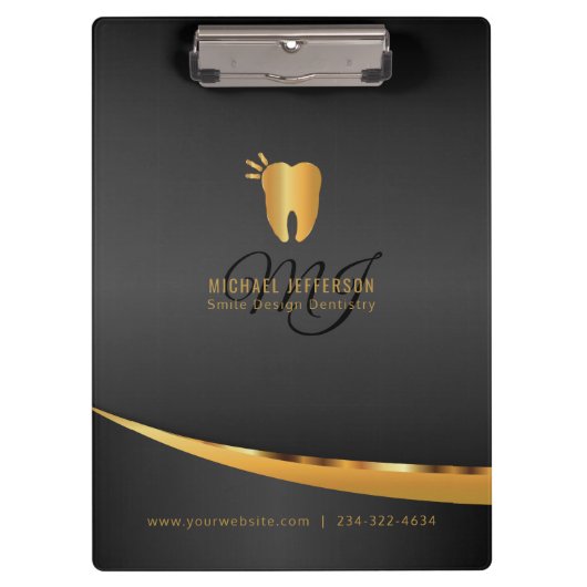 Monogram Dentist Kantoor - zwart en goud Klembord (Voorkant)