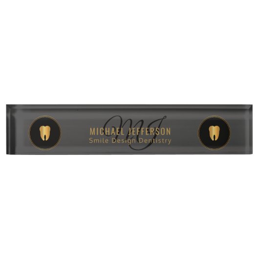Monogram Dentist Kantoor - zwart en goud Naambordje (Voorkant)