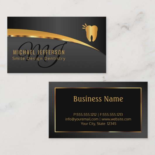 Monogram Dentist Kantoor - zwart en goud Visitekaartje (Voorkant / Achterkant)