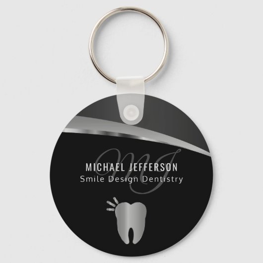 Monogram Dentist Kantoor - zwart en zilver grijs Sleutelhanger (Voorkant)