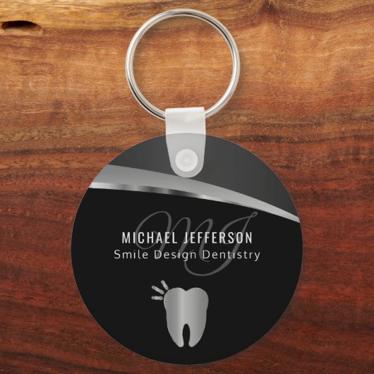 Monogram Dentist Kantoor - zwart en zilver grijs Sleutelhanger (Voorkant)