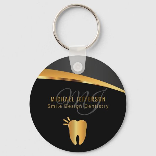 Monogram Dentist Kantoor - Zwarte en Gold Sleutelh Sleutelhanger (Voorkant)