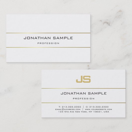 Monogram Design Trendy Plain Modern Gold Striped Visitekaartje (Voorkant / Achterkant)