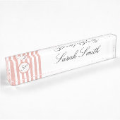 Monogram Desk Name Bord Roze Wit Gestreept Naambordje