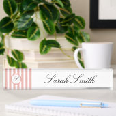 Monogram Desk Name Bord Roze Wit Gestreept Naambordje